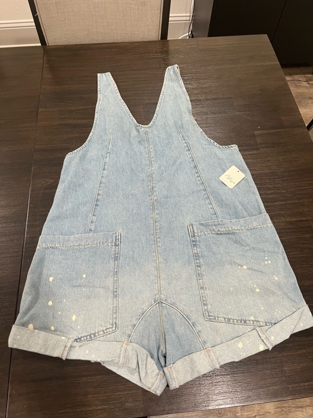 Free People size Small Light Wash Denim Shorts Romper NWT